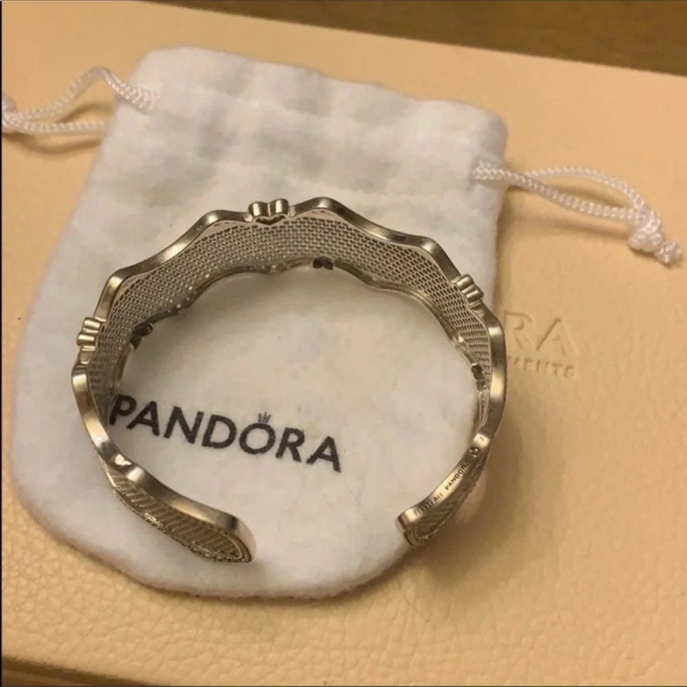 Pandora pave heart lace cuff love bangle.